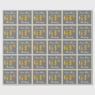 Elegant, grijs, Faux Gold 68th Birthday + naam Cadeaupapier