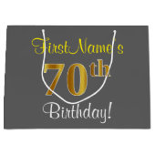 Elegant, grijs, Faux Gold 70th Birthday + naam Large Cadeautasje (Voorkant)