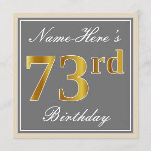 Elegant, grijs, Faux Gold 73rd Birthday + naam Kaart