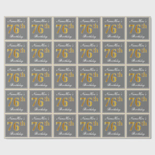 Elegant, grijs, Faux Gold 76th Birthday + naam Cadeaupapier