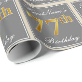 Elegant, grijs, Faux Gold 77th Birthday + naam Cadeaupapier (Rol Hoek)