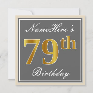 Elegant, grijs, Faux Gold 79th Birthday + naam Kaart
