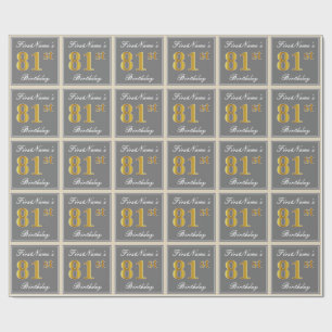 Elegant, grijs, Faux Gold 81st Birthday + naam Cadeaupapier