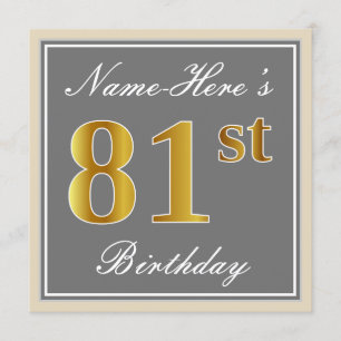 Elegant, grijs, Faux Gold 81st Birthday + naam Kaart