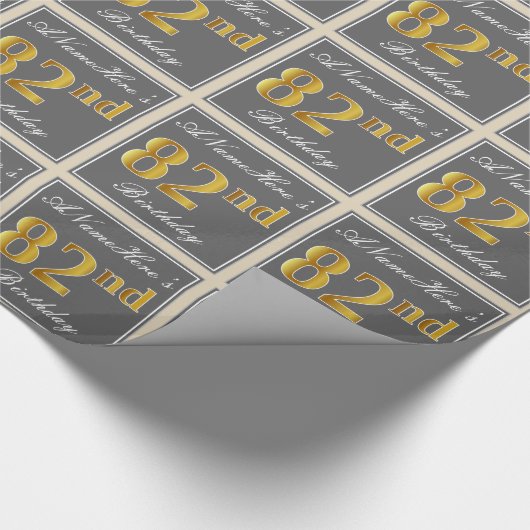 Elegant, grijs, Faux Gold 82e verjaardag + naam Cadeaupapier (Hoek)
