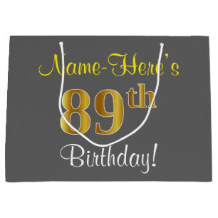 Elegant, grijs, Faux Gold 89th Birthday + naam Large Cadeautasje