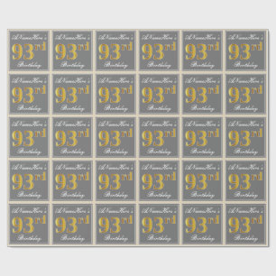Elegant, grijs, Faux Gold 93rd Birthday + naam Cadeaupapier