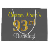 Elegant, grijs, Faux Gold 93rd Birthday + naam Large Cadeauzakje (Achterkant)