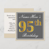Elegant, grijs, Faux Gold 95th Birthday + naam Kaart (Voorkant / Achterkant)