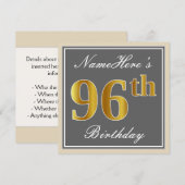Elegant, grijs, Faux Gold 96th Birthday + naam Kaart (Voorkant / Achterkant)