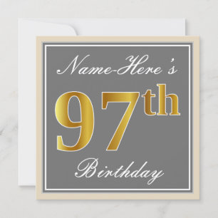 Elegant, grijs, Faux Gold 97th Birthday + naam Kaart