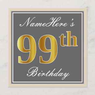 Elegant, grijs, Faux Gold 99th Birthday + naam Kaart