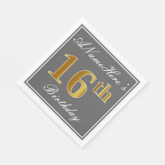Elegant Grijs, Faux Goud 16de Verjaardag; Aangepas Servetten (Hoek)