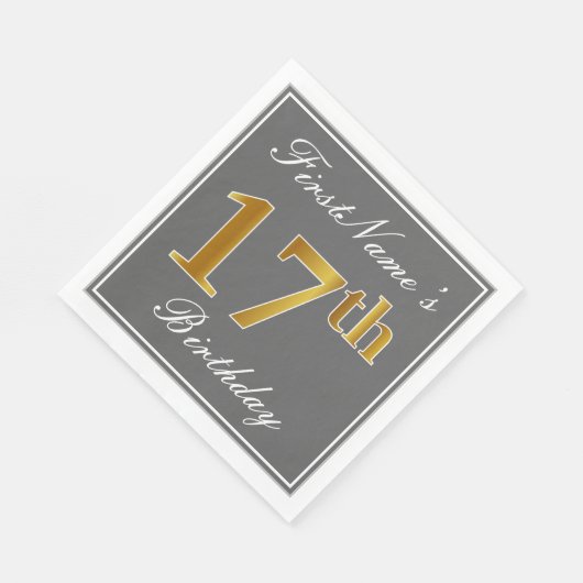 Elegant Grijs, Faux Goud 17de Verjaardag; Aangepas Servetten (Hoek)