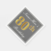 Elegant Grijs, Faux Goud 80ste Verjaardag; Aangepa Servetten (Hoek)
