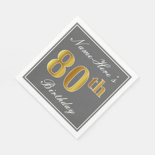 Elegant Grijs, Faux Goud 80ste Verjaardag; Aangepa Servetten (Hoek)