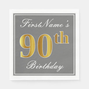 Elegant Grijs, Faux Goud 90ste Verjaardag; Aangepa Servetten