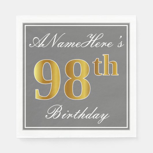 Elegant Grijs, Faux Goud 98ste Verjaardag; Aangepa Servet (Voorkant)