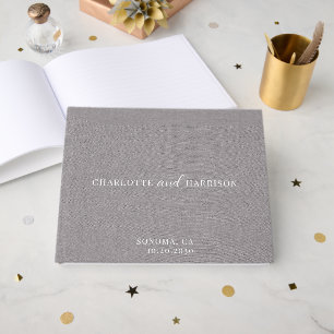 Elegant grijs faux linnen monogram gastenboek