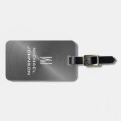 Elegant grijs geborsteld metallisch monogrammen In Bagagelabel (Voorkant horizontaal)