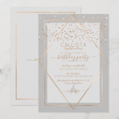 Elegant Grijs Goud Confetti Border Verjaardag Kaart (Voorkant / Achterkant)