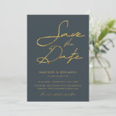 Elegant grijs goud moderne typografie bruiloft save the date (Staand voorkant)
