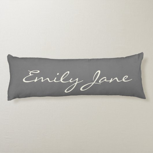 Elegant grijs handgeschreven scriptnaam Aangepast Lichaamskussen (Achterkant)