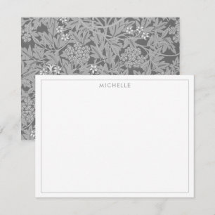 Elegant Grijs Jasmijn Bloemen Botanisch Notitiekaartje