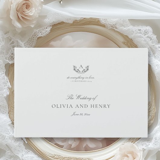 Elegant Grijs Kalligrafie Script & Monogram Bruilo Gastenboek