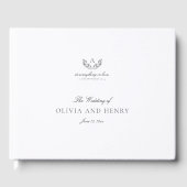 Elegant Grijs Kalligrafie Script & Monogram Bruilo Gastenboek (Voorkant)
