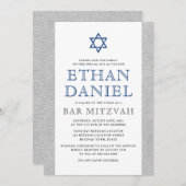 Elegant grijs linnen blauw Ster van David bar mits Kaart (Voorkant / Achterkant)