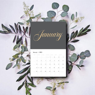 Elegant grijs minimalistisch  gouden scriptletters kalender