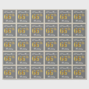 Elegant, grijs, namaak goud 66ste verjaardag + naa cadeaupapier