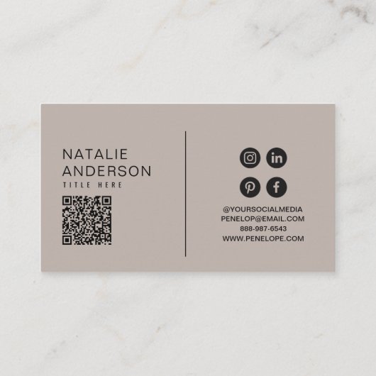 Elegant Grijs Neutraal QR Code Modern Monogram Log Visitekaartje (Achterkant)