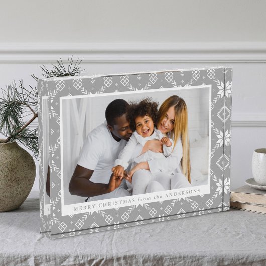 Elegant Grijs Nordic Snowflake Patroon Kerstmis Fotoblokken