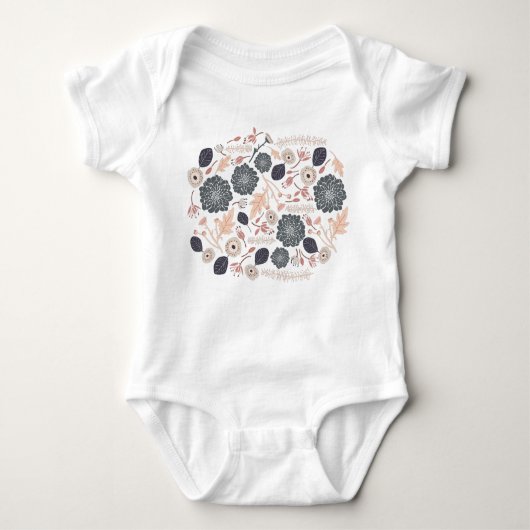 Elegant grijs perzik bloemendesign baby romper (Voorkant)