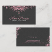 Elegant Grijs & Roze Bloemen Damasks 2b Visitekaartje (Voorkant / Achterkant)