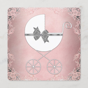 Elegant Grijs Roze Kant Baby Meisje Douche Kaart