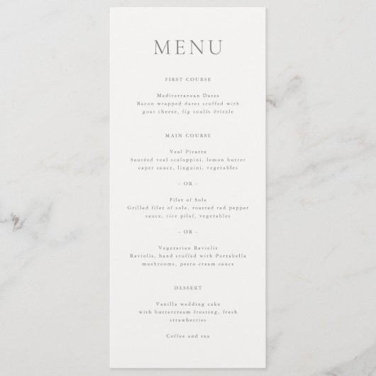 Elegant Grijs Script Monogram Huwelijk Menu (Voorkant)