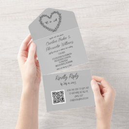 Elegant grijs script unieke moderne RSVP QR-code All In One Uitnodiging