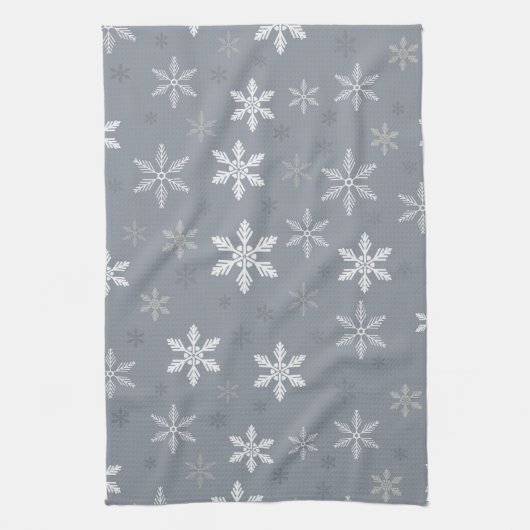 Elegant Grijs Sneeuwvlokken patroon Kerst Theedoek (Verticaal)
