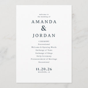 Elegant grijs typografisch huwelijksprogramma programma