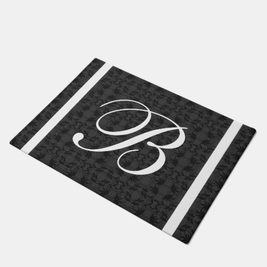 Elegant grijs wit en zwart monogram deurmat (Schuin)