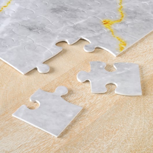 Elegant Grijs Wit Goud Marmer Abstract Hard Legpuzzel (Zijkant)