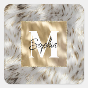 Elegant grijs wit goud monogram vierkante sticker
