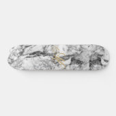 Elegant grijs wit modern marmer goudmonogram skateboard (Horizontaal)