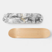 Elegant grijs wit modern marmer goudmonogram skateboard (Horizontaal)