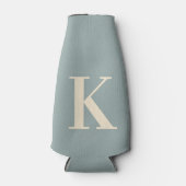 Elegant grijs & wit monogram flesjeskoeler (Voorkant)