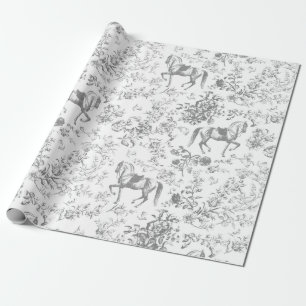 Elegant Grijs Wit Paard Bloemenpatroon Cadeaupapier