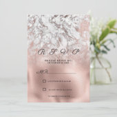 Elegant grijs wit rosé goud marmer RSVP Kaart (Staand voorkant)